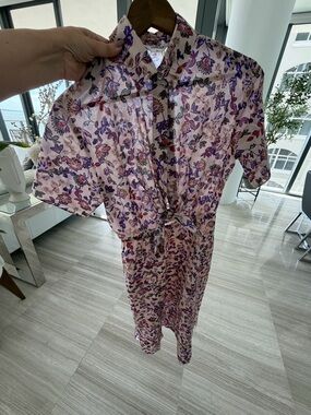 Thakoon Pink Floral Button-Front Dress with Purple Accents